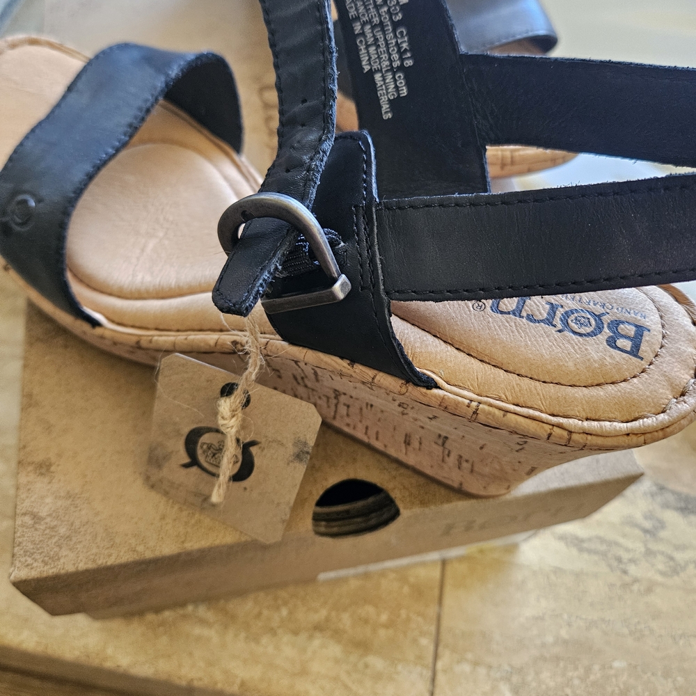 Born Black Leather Wedge Sandals